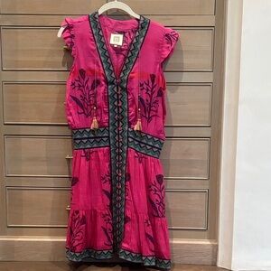 Bright Pink Embroidered Mini Dress by Alicia Bell